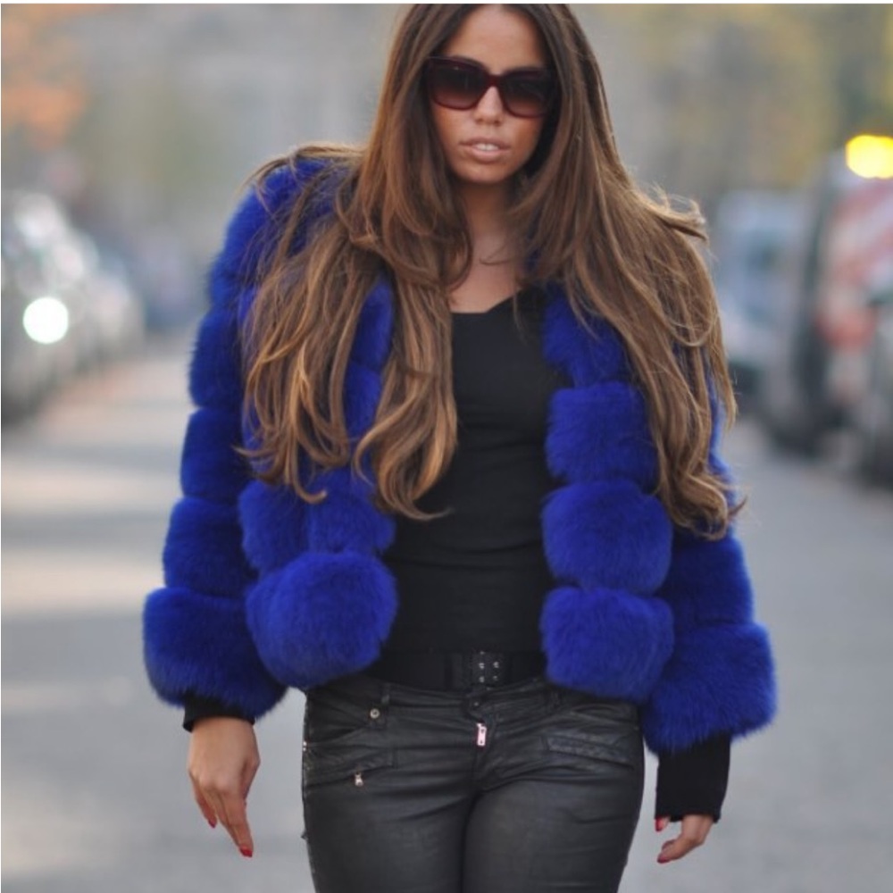 Real Fox Fur Blue Coat